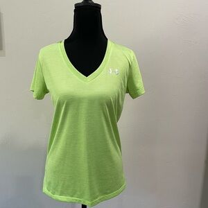 Under Armour Womens Neon Green 
HeatGear Tech V Neck Short Sleeve Shirt XS